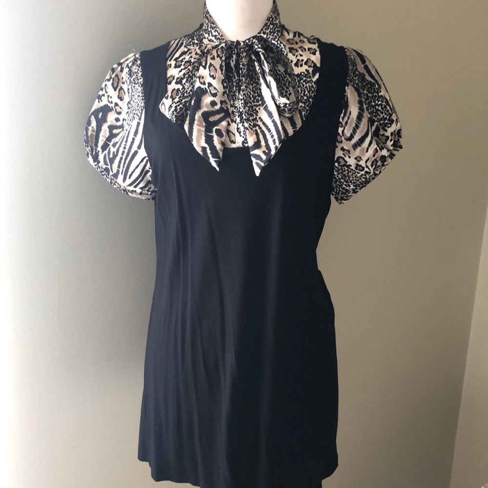 Leopard print silky tie top